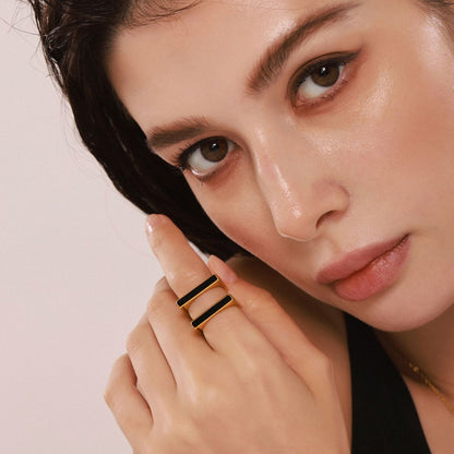 B廠【A332】簡約感壓克力幾何方形戒指歐美時尚飾品不鏽鋼鍍18K金手飾 25.03-1