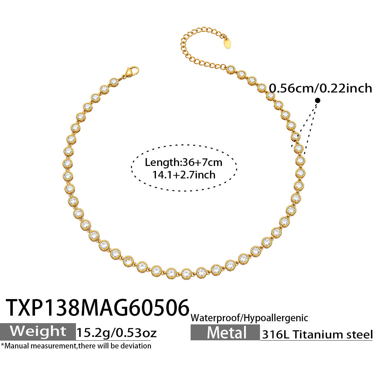 B廠【TXP138】chic奢華5A圓彩鋯石拼接項鍊手鍊套組不鏽鋼鍍18k金精緻時尚飾品
 26.05-2