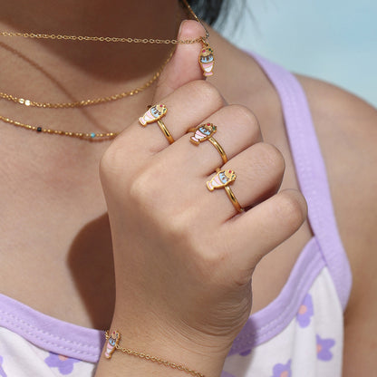 B廠【TXP319】不鏽鋼飾品彩色雪糕小可愛項鍊手鍊耳環戒指組18k金 25.07-3