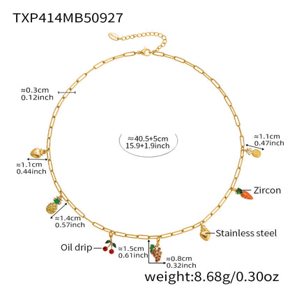B廠【TXP414】水果系列鑲嵌鋯石多吊墜歐美風項鍊手鍊腳鍊套裝不銹鋼材質
 25.10-1