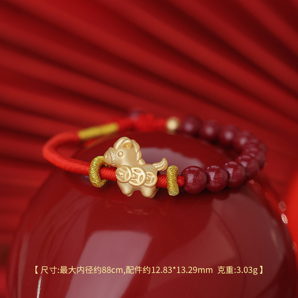 D廠【YC5061SL】原創足銀S999本命年財源滾滾手鍊女生蕭馬輕奢新中式新年手飾
 26.01-4
