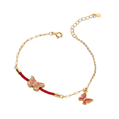 E廠【XDQ0020S】新中式琺瑯蝴蝶手鍊女S925純銀輕奢簡約花朵紅繩氣質手飾
 25.12-3
