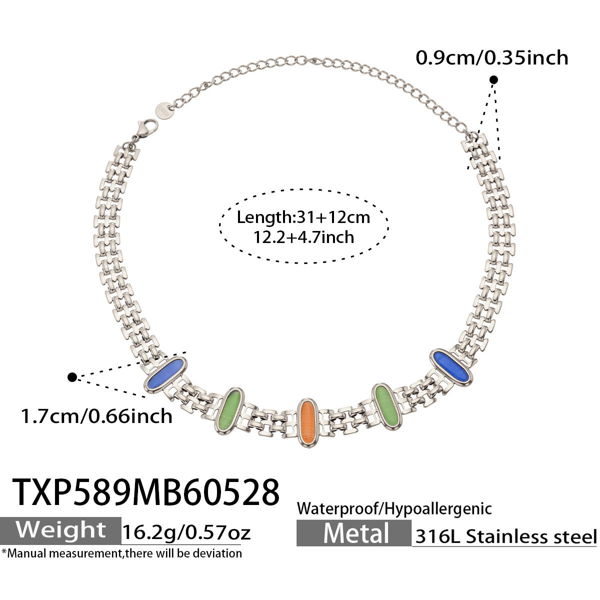 B廠【TXP589】歐美不鏽鋼鑲嵌鵝蛋貓眼石項鍊手鍊套裝跨境簡約輕奢時尚百搭首飾
 26.06-1
