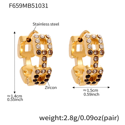 B廠【F659】方塊彩鑽鋯石超閃精緻小耳扣耳環不鏽鋼鍍18k真金百搭耳飾
 25.11-1