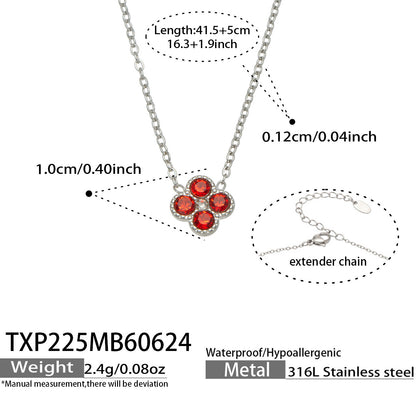 B廠【TXP225】跨境時尚花朵鑲水鑽耳釘ins小眾精緻女士項鍊首飾套裝不銹鋼飾品 26.07-1