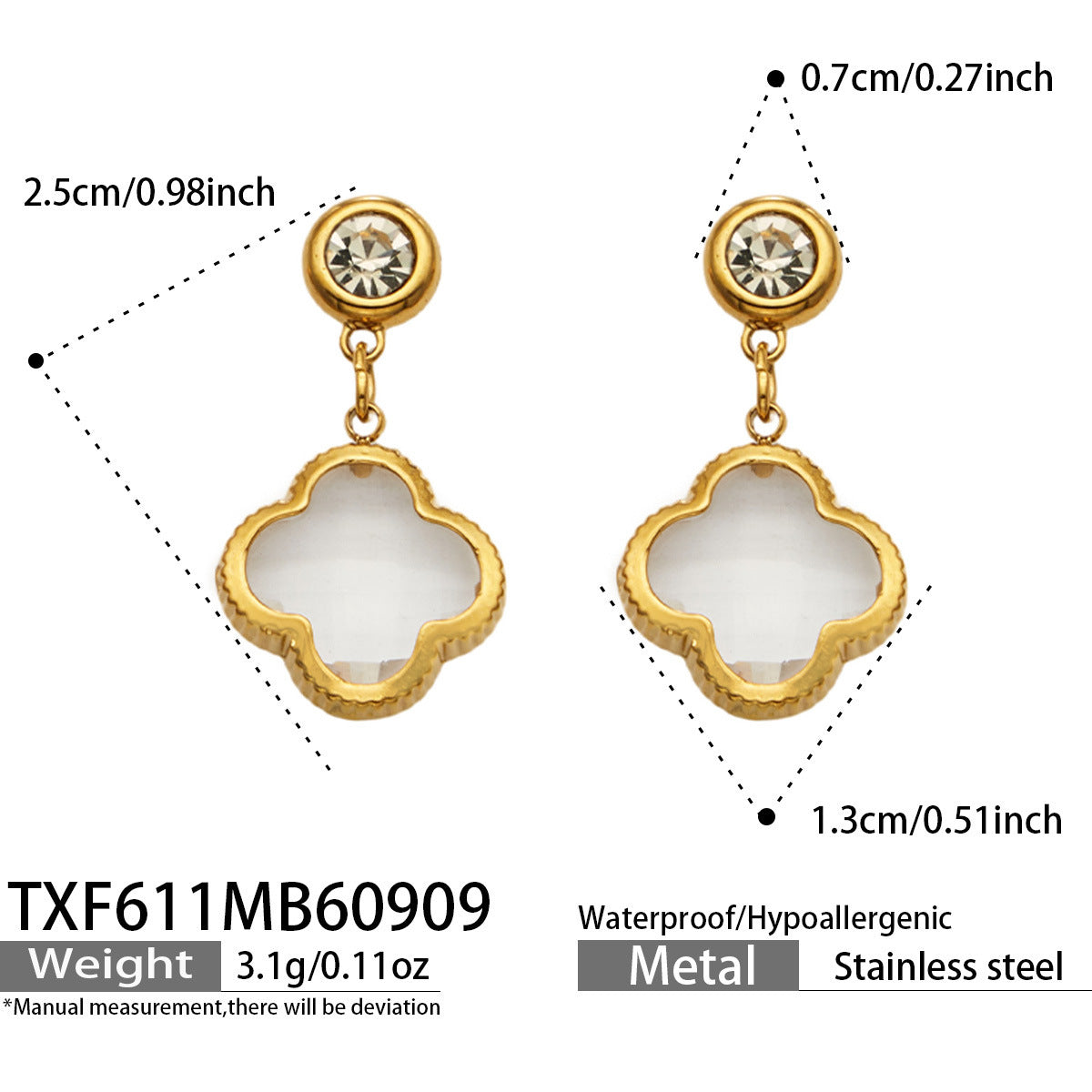 B廠【TXP611】謎麗港風顯貴四葉花不鏽鋼鍍金紅玻璃簡約小眾項鍊手鍊耳飾飾品女
 26.09-3