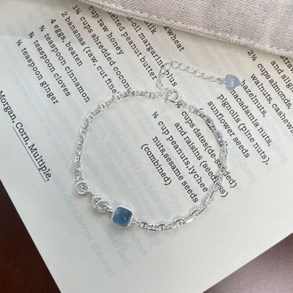 F廠【DQ0019S】ins小眾設計海藍寶方塊豬鼻子手鍊女S925純銀精緻高級感手飾
 25.09-1