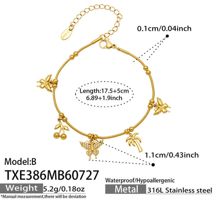 B廠【TXP386】夏日風蝴蝶圓珠吊墜項鍊手鍊 316不銹鋼鍍金輕奢高級感氣質飾品女
 26.07-5
