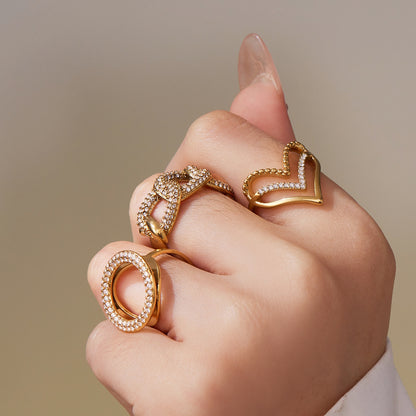 B廠【A330】法式小眾設計中性風不鏽鋼滿鑽鋯石愛心開口可調戒指尾戒
 25.10-1