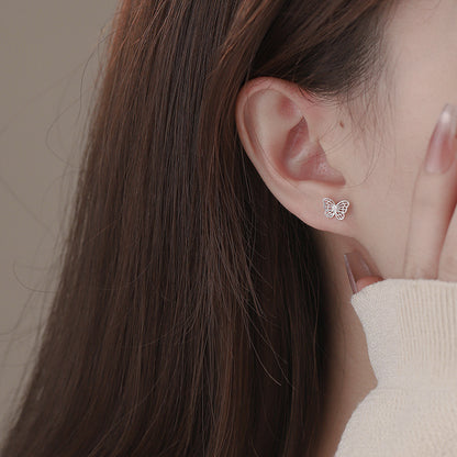 D廠【YC2395E】S999足銀蝴蝶螺絲耳環可愛甜美風小清新氣質小巧精緻耳飾 25.01-4