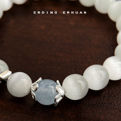 A廠【5802】玻璃貓眼石海藍寶水晶手串國潮原創設計手工新款手鍊民族風手飾女 25.05-1