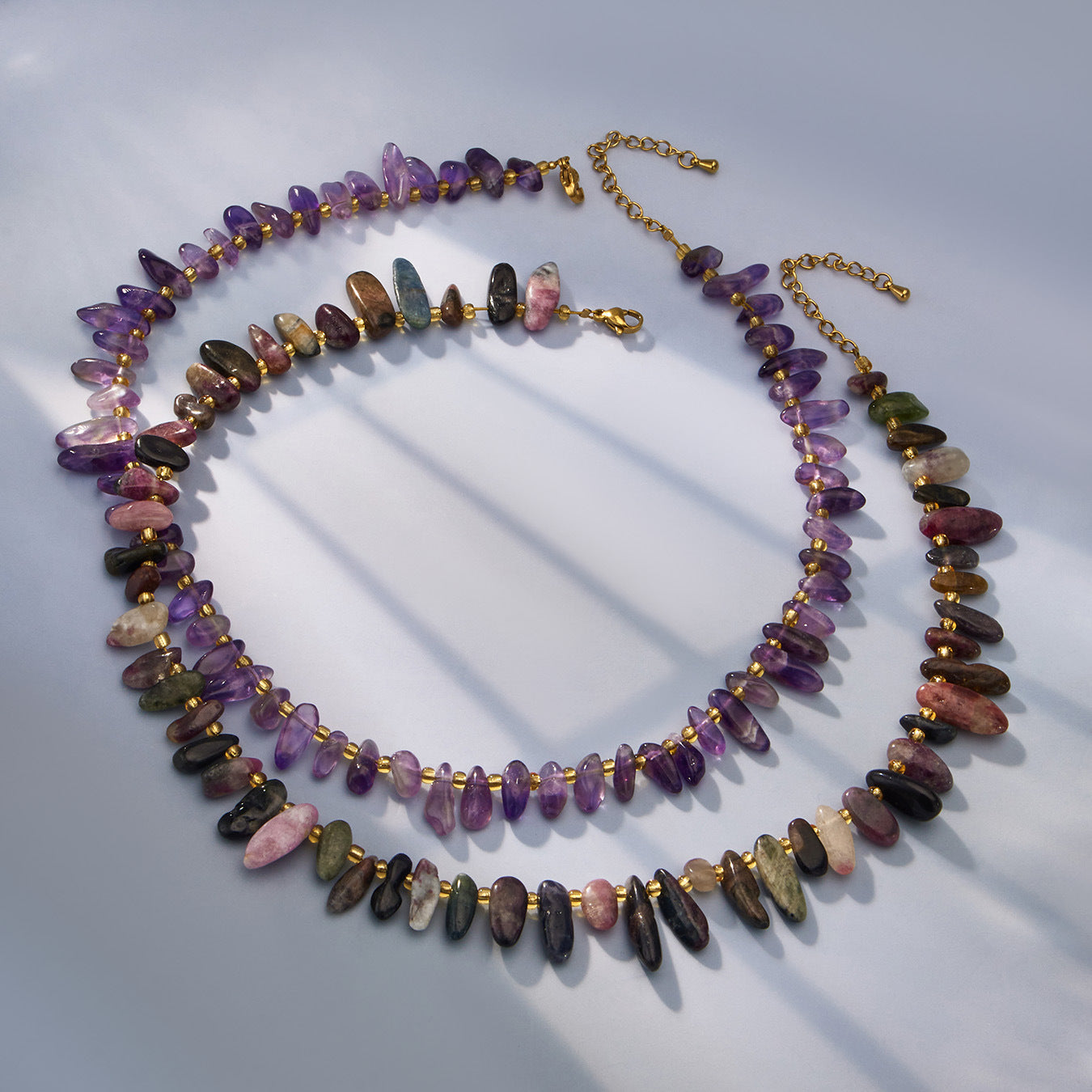 B廠【P046】歐美ins風小眾設計感混色手工串珠不規則天然石項鍊跨國時尚飾品
 26.04-4
