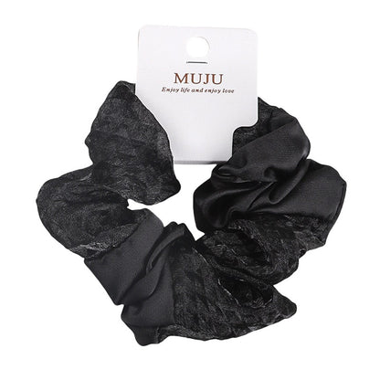 C廠【B254】【卡裝】髮圈韓系氣質雙拼黑色大腸圈高級感緞面髮飾網紅馬尾髮繩 25.05-3「C廠-單筆結帳需滿，NT$500出貨(不含運費)」