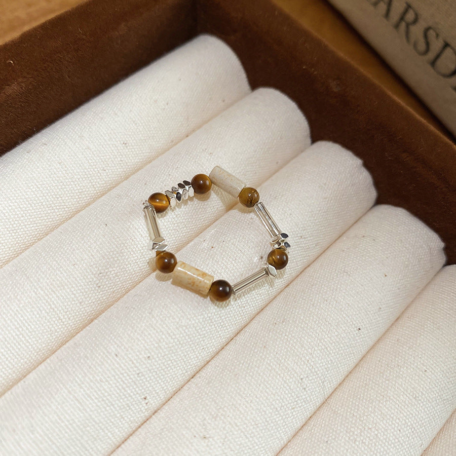 A廠【HR2812 】碎銀虎眼石串珠戒指女新款美拉德食指戒新中式復古民族風咖色指環
 25.11-2