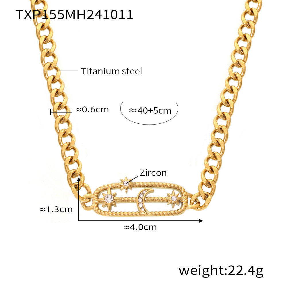 B廠【TXP156】ins風跨國316L星月閃電鈦鋼項鍊手鍊手鍊套組PVD電鍍保色飾品女 24.10-4