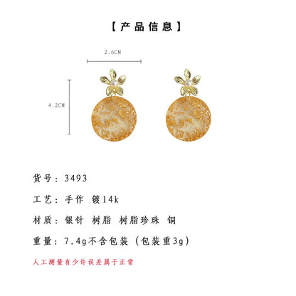A廠【3493】原創設計撒金箔效果手工幾何耳環新中式立體桃花高級感珍珠耳飾女 25.05-1