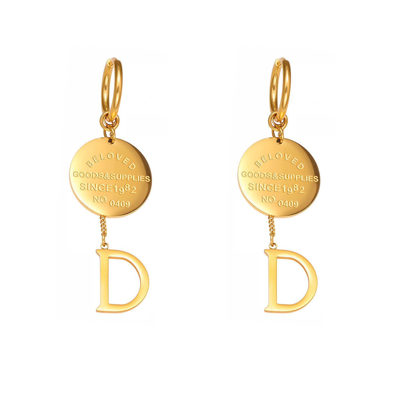 B廠【F860】法式小眾氣質圓牌字母吊墜耳環大膠珍珠飾品不鏽鋼18K鍍金
 25.11-2