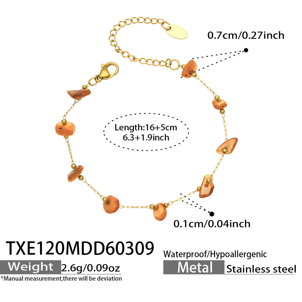 B廠【TXP120】歐美輕奢簡約個性天然碎石手工鍊項鍊手鍊套組不銹鋼鏈條鍍18k金
 26.03-3
