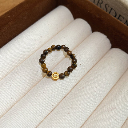 A廠【HR2812 】碎銀虎眼石串珠戒指女新款美拉德食指戒新中式復古民族風咖色指環
 25.11-2