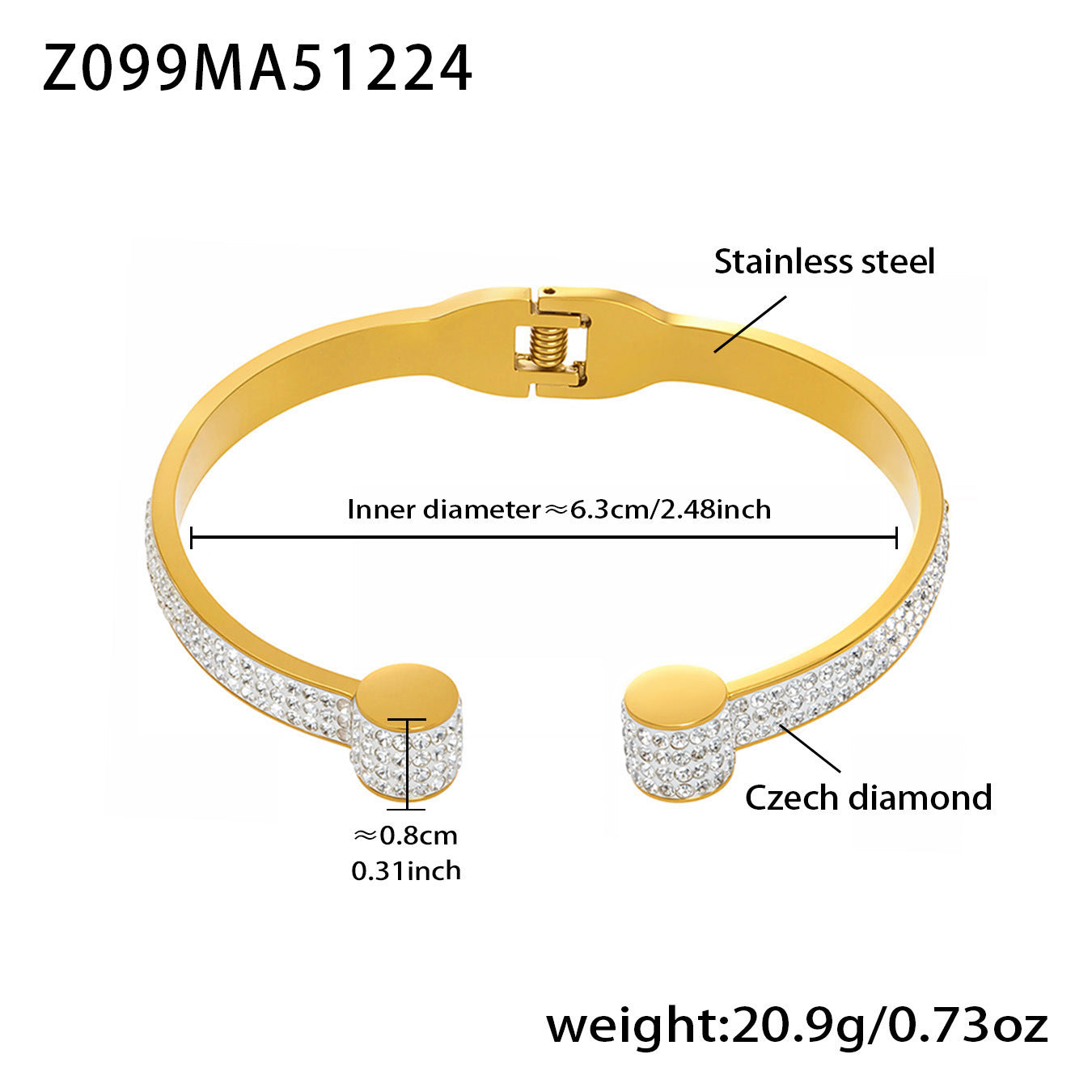 B廠【Z099】不鏽鋼超閃5A鋯石滿鑽卡扣手鐲組合歐美風輕奢時尚手飾鍍18k真金
 26.01-1
