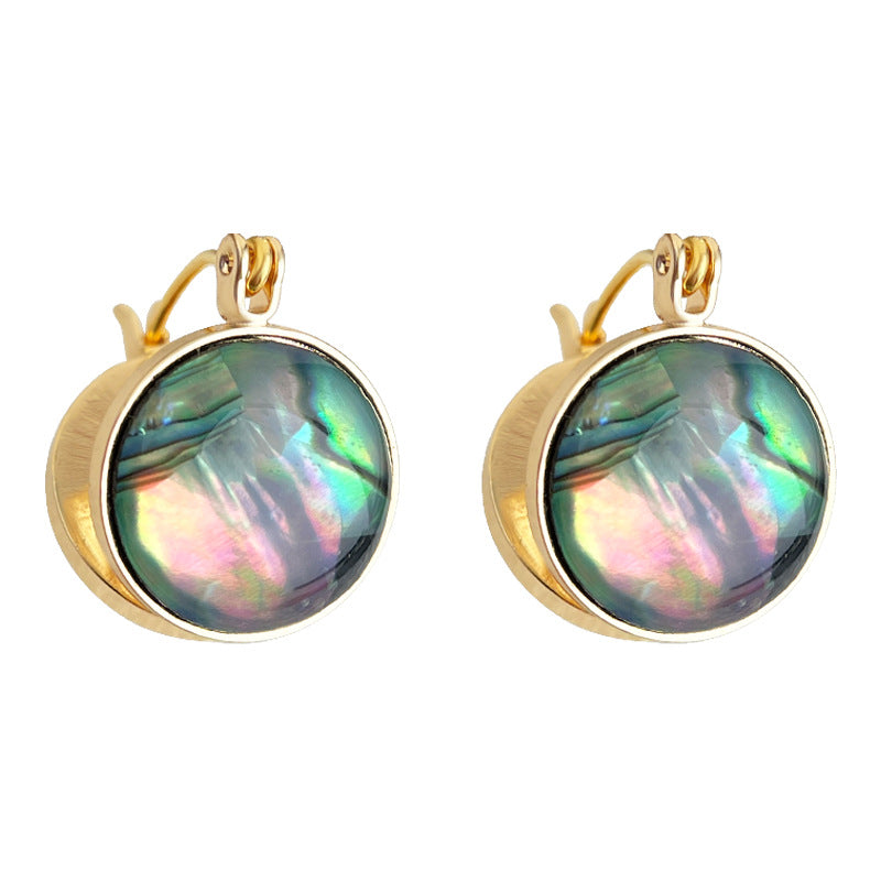 A廠【7101】鮑魚貝！時尚高級感輕奢風中古圓形幾何雙面耳飾貝殼耳環飾品
 25.11-4