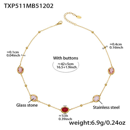 B廠【TXP511】不鏽鋼幾何橢圓切面玻璃石包邊項鍊手鍊耳環組鍍18k金跨國首飾
 25.12-2