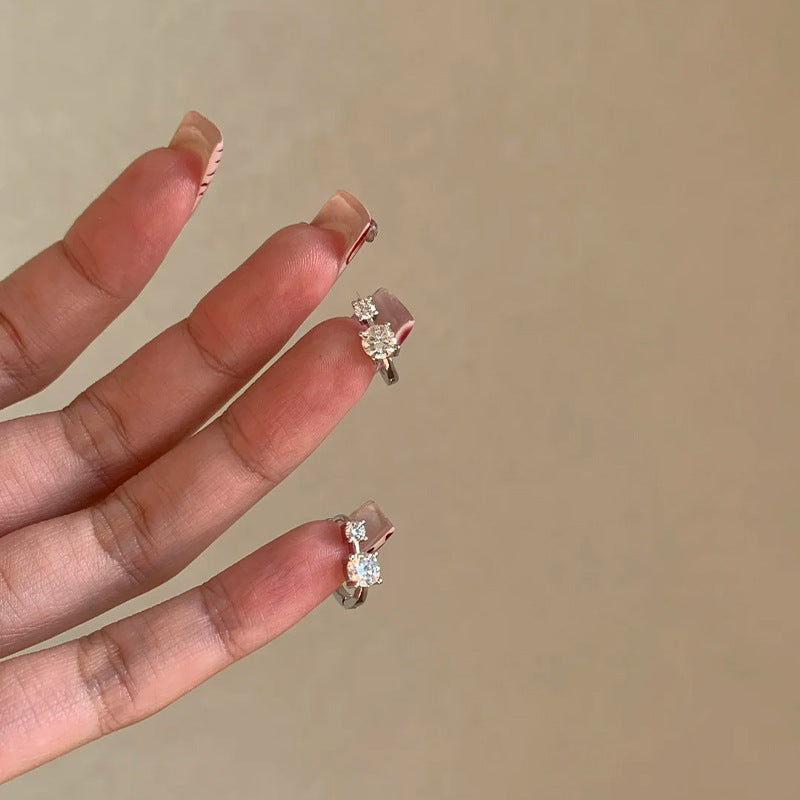 E廠【DQ11772E】S925純銀韓系清冷感爆閃雙鑽耳扣女氣質鑲鋯石耳環冷淡風耳飾
 26.01-1