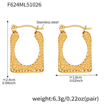 B廠【F624】不銹鋼幾何U型重工錘紋耳環跨境熱銷新款耳環鍍18k金不掉色
 25.11-1