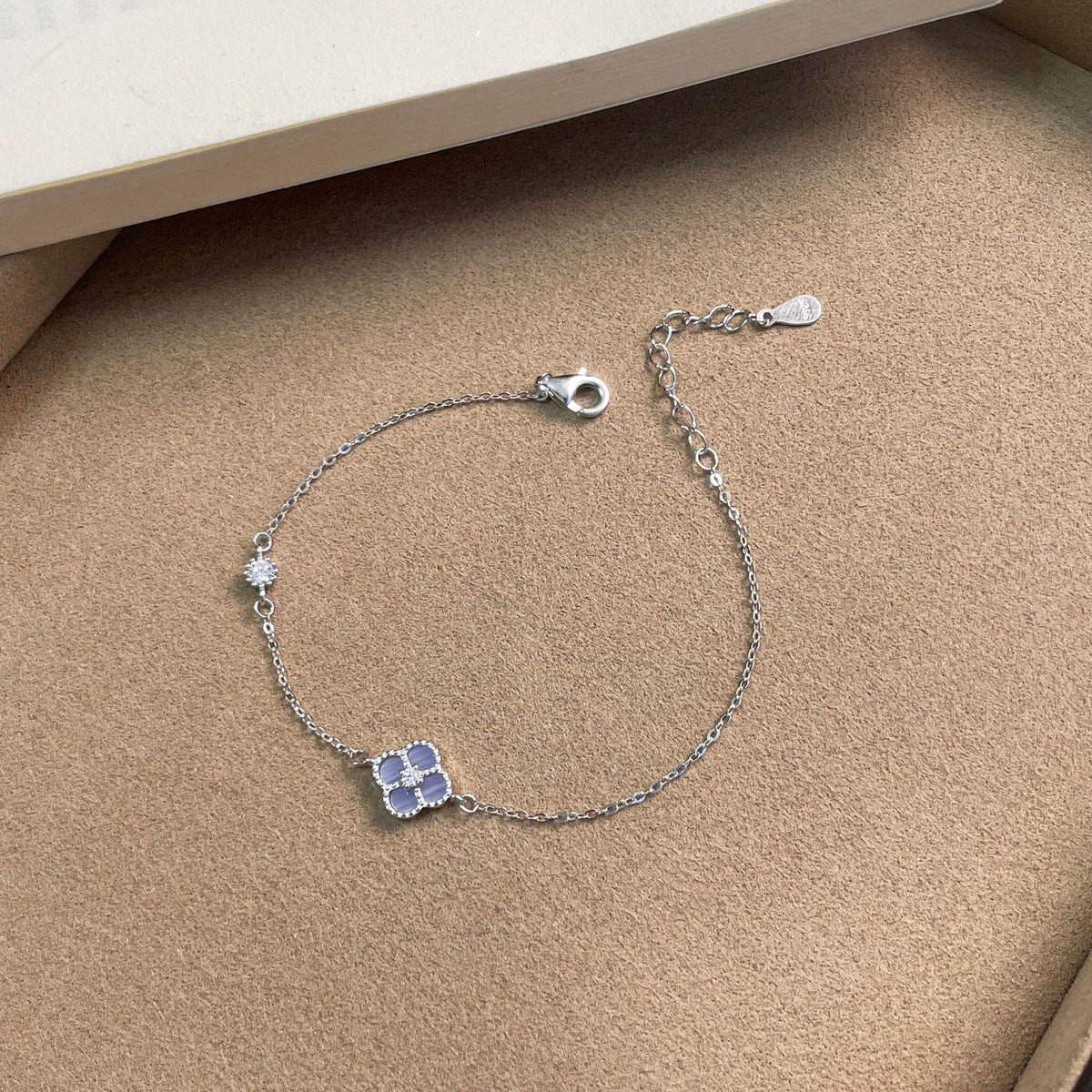 E廠【XDQ0072S】日韓輕奢S925純銀四葉草貝殼手鍊女精緻百搭紫玉髓花朵手飾品
 26.08-2