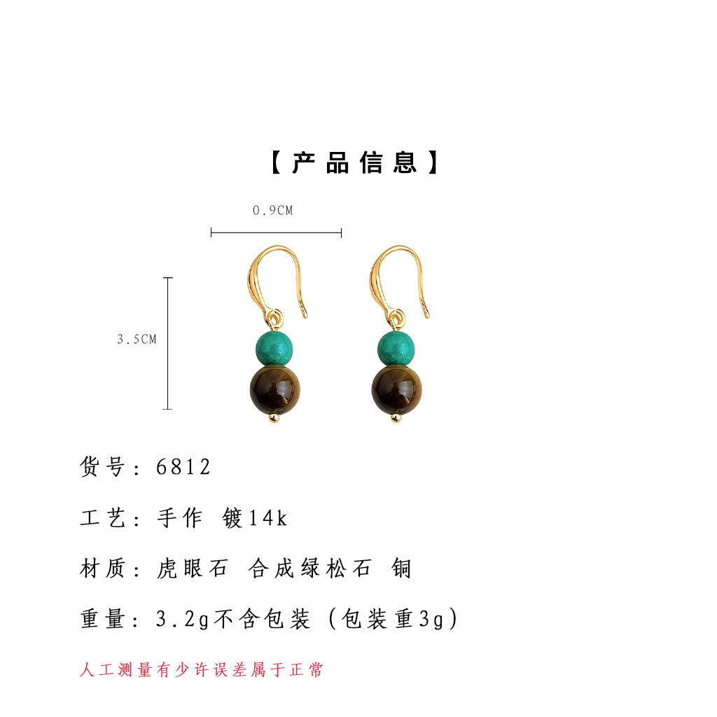 C廠【6812】天然石虎眼石秋冬熱賣款文藝復古中古風水滴耳飾新款手工耳環
 25.09-4