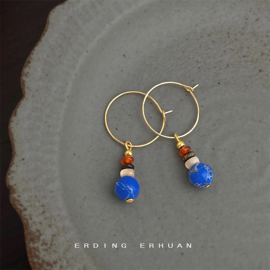 A廠【7048】文藝復古民族風帝皇石手工藝設計感新款圓形耳環飾品
 25.12-1