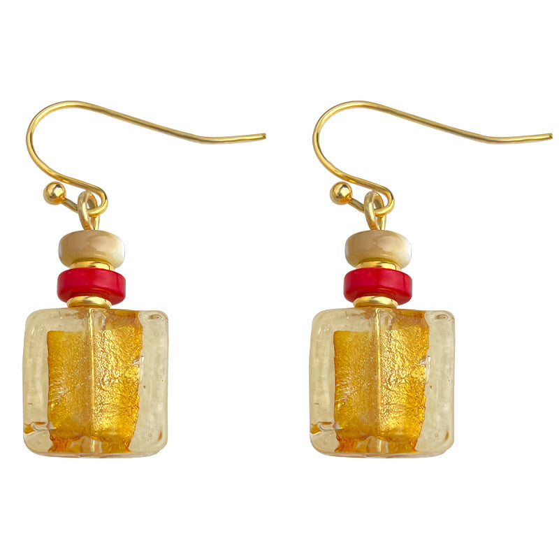 A廠【S124】文藝復古玻璃琉璃手工藝耳飾國潮新中式重工感幾何方形耳環飾品
 25.10-3