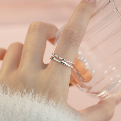 D廠【YC4733R】999足銀雙層戒指創意不規則線條簡約幾何時尚文藝風手飾 25.04-1