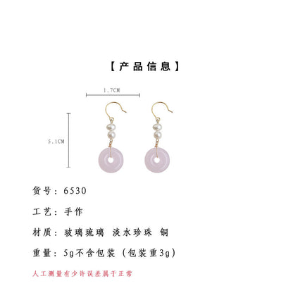 A廠【6530】天然淡水珍珠粉色玻璃琉璃玉環復古風宮廷手工耳飾新款耳環飾品女 25.08-2