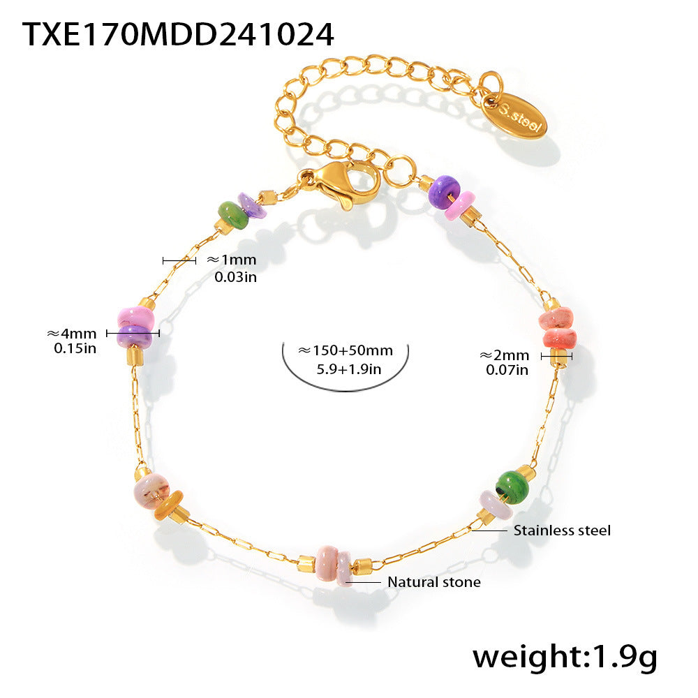 B廠【TXP170】彩色天然石輕奢感雙層項鍊手鍊不銹鋼手工鏈條套裝 24.11-3