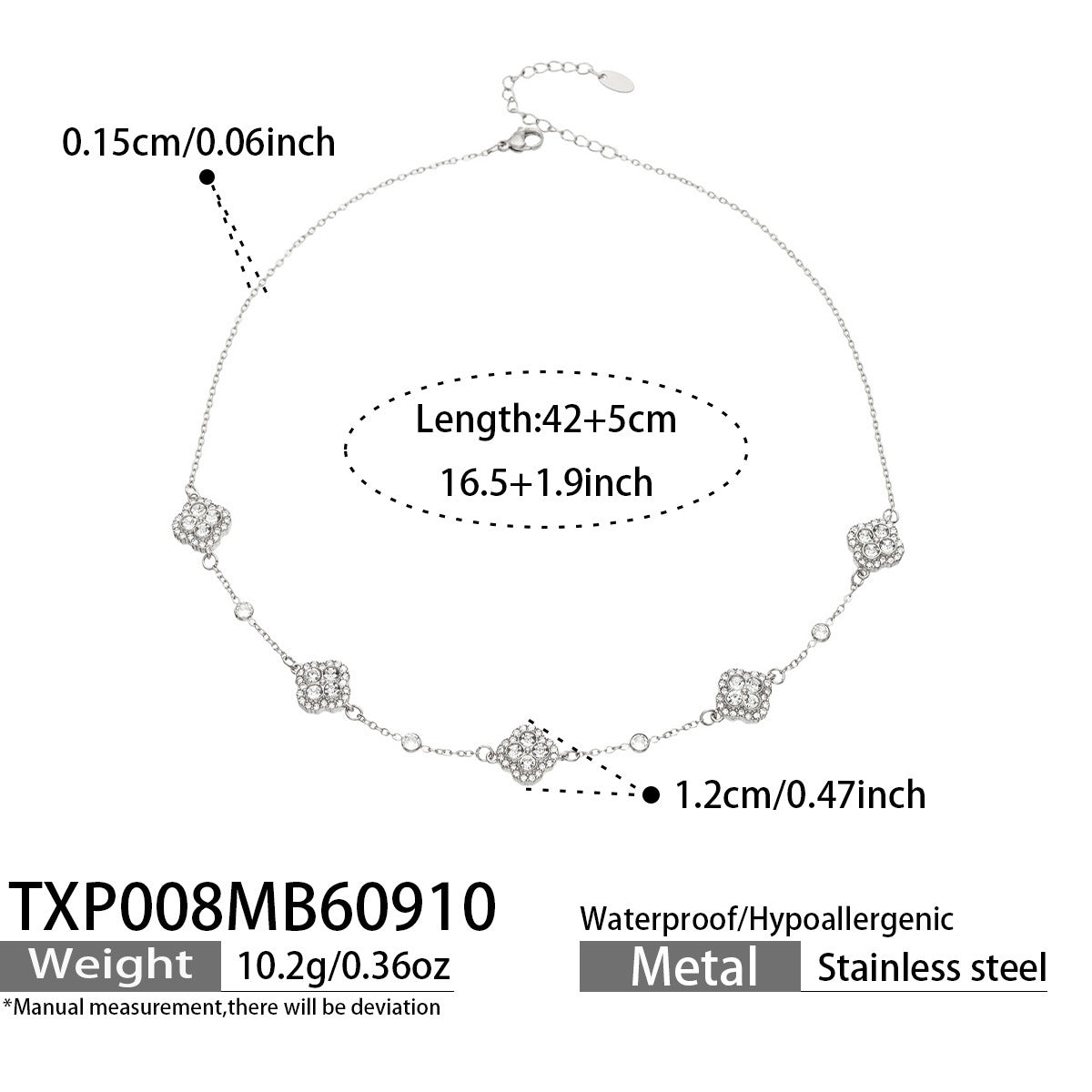 B廠【TXP008】幾何四瓣花鑲滿鋯石吊墜鎖骨鏈不鏽鋼簡約小眾DIY手鍊項鍊女飾品
 26.09-3