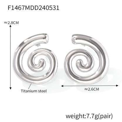 B廠【F1467】ins潮流新款鈦鋼鍍18K金旋轉紋螺紋耳環創意拼接色設計不褪色耳環 24.06-1