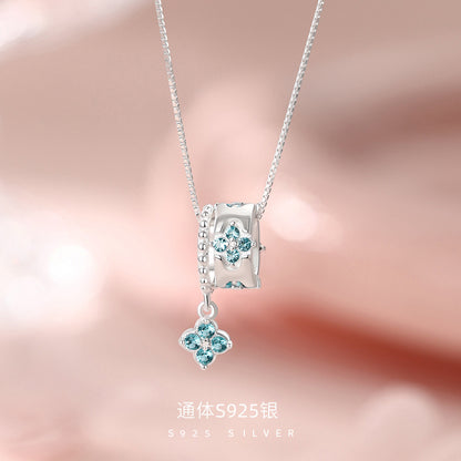 D廠【HE_60024N】 S925純銀帕拉伊巴綠圓環四葉草項鍊鎖骨鍊
 26.09-4