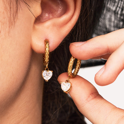 B廠【Q150】ins小眾設計感愛心鋯石吊墜耳環不鏽鋼鍍18k真金耳環不掉色 25.08-5