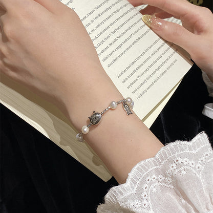 E廠【DQ0605S】S925純銀淡水珍珠碎銀子手鍊女萌趣貓咪小魚精緻氣質手飾
 25.10-2