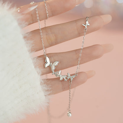 D廠【YC0665N】S999足銀百搭五隻蝴蝶項鍊仙女風簡約高級設計氣質鎖骨鏈 25.03-4