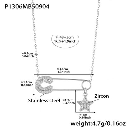 B廠【P1306】歐美飾品不鏽鋼迴紋針帶鑽星星吊墜鎖骨項鍊小眾設計感頸鍊
 25.09-2