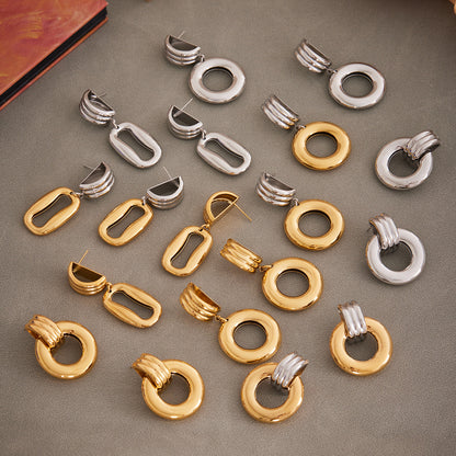 B廠【F475】跨境冷淡風不規則雙環空心耳環小眾簡約飾品鍍18k金不掉色 25.08-5