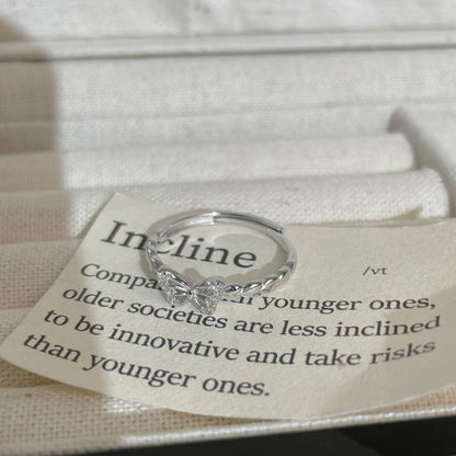 F廠【DQ8549R】小眾設計蝴蝶戒指女S925純銀創意小創意鏤空微鑲素圈開口指環 25.07-4