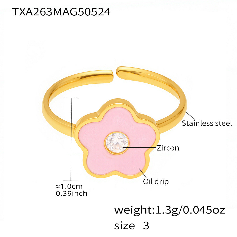B廠【TXP263】新款不鏽鋼兒童飾品小眾可愛設計感花滴油鑲鋯石首飾套裝 25.05-5