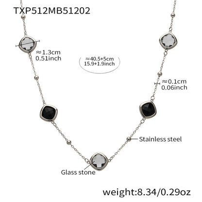 B廠【TXP512】不銹鋼正方形切面玻璃石手鍊項鍊耳環套裝歐美風潮酷氣質珠寶首飾
 25.12-2
