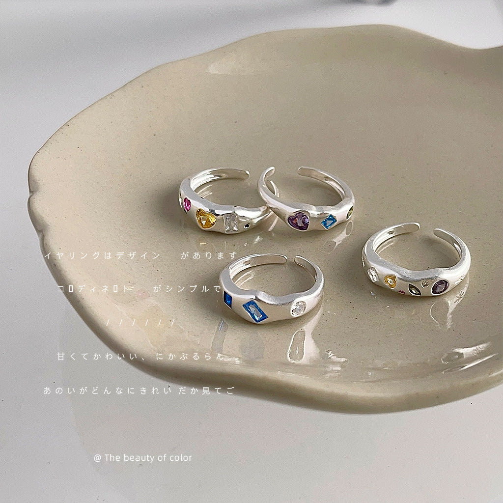 A廠【2486】微鑲鋯石鍍銀做舊感開口可調整復古簡約戒指食指戒個性潮ins指環
 25.11-4