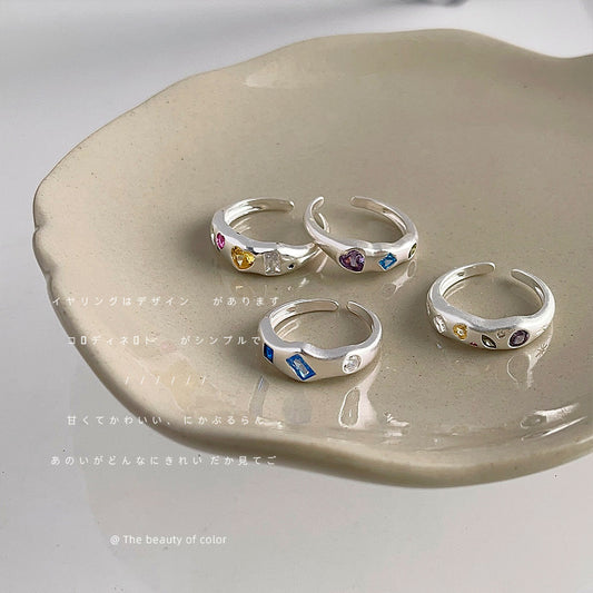 A廠【2486】微鑲鋯石鍍銀做舊感開口可調整復古簡約戒指食指戒個性潮ins指環
 25.11-4