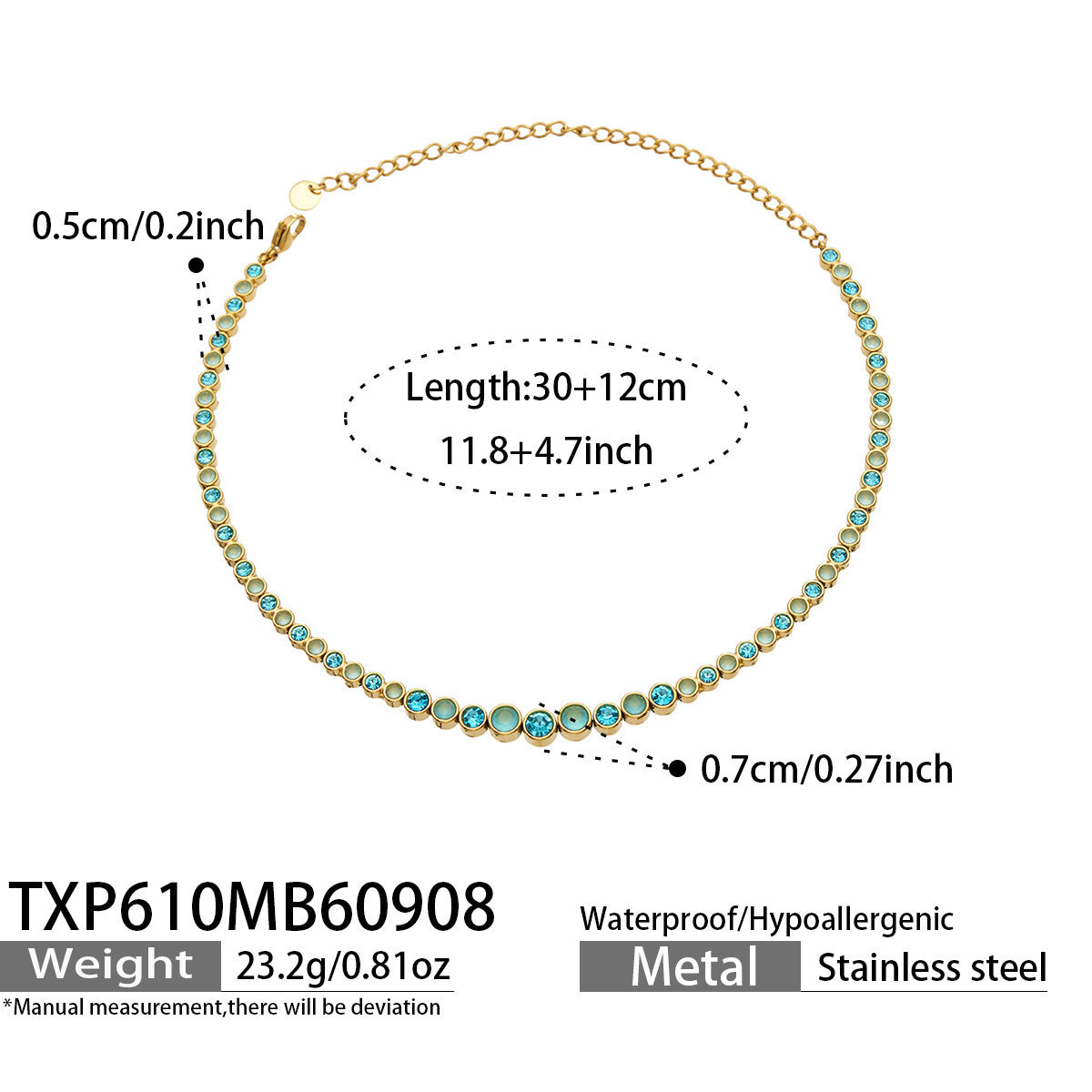 B廠【TXP610】跨境歐美不銹鋼鍍金圓形鋯石項鍊高級感簡約手鍊耳環可疊戴飾品女
 26.09-3