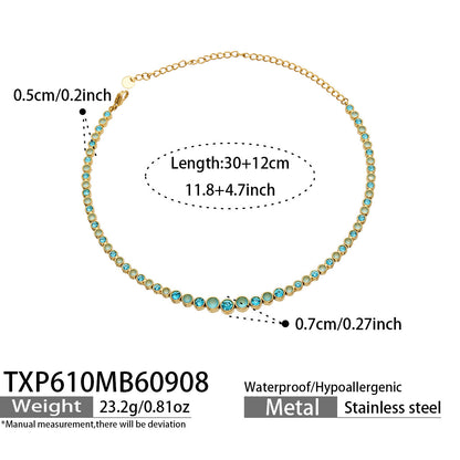 B廠【TXP610】跨境歐美不銹鋼鍍金圓形鋯石項鍊高級感簡約手鍊耳環可疊戴飾品女
 26.09-3